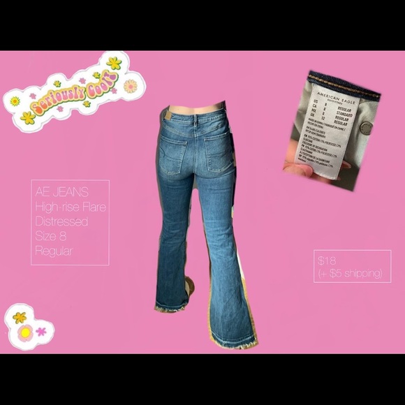 American Eagle Hi-rise, flare, distressed, blue jeans. - Picture 2 of 3